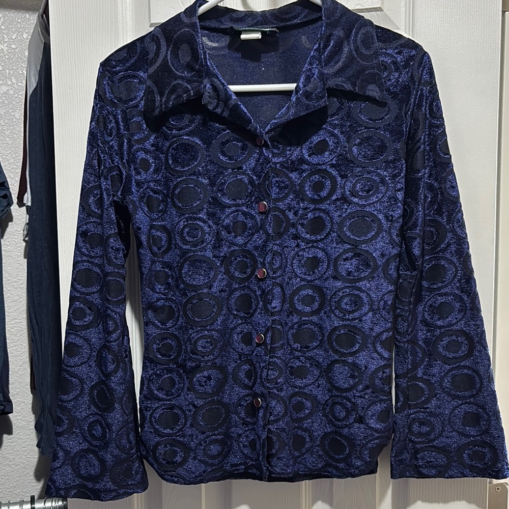 Elegant Navy Blue Patterned Women's Top